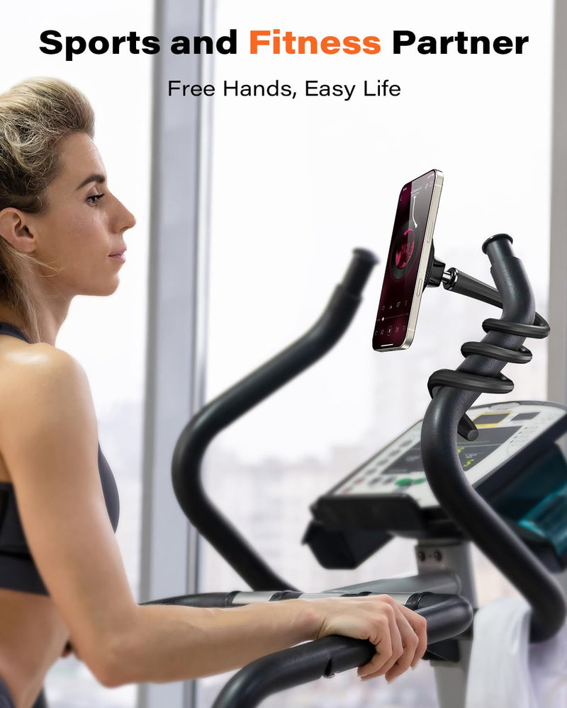 A2C Magnetic Gooseneck Gym Phone Holder for Treadmill Peloton Stroller Desk | Flexible Long Arm Phone Mount for iPhone MagSafe Samsung, Portable Fitness Accessories for Shopping, Home Gym Men Women Gifts