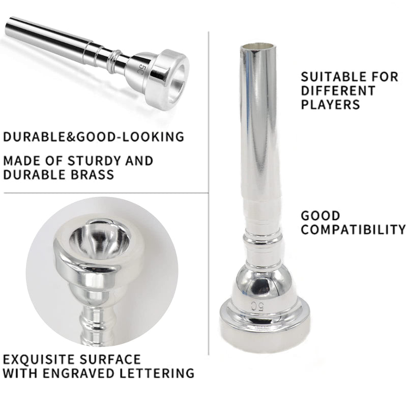 7C Trumpet Mouthpiece Set, Silver Plated Brass, Beginner to Pro, Durable & Reliable, with Cleaning Brush & Silver Polishing Cloth 7C