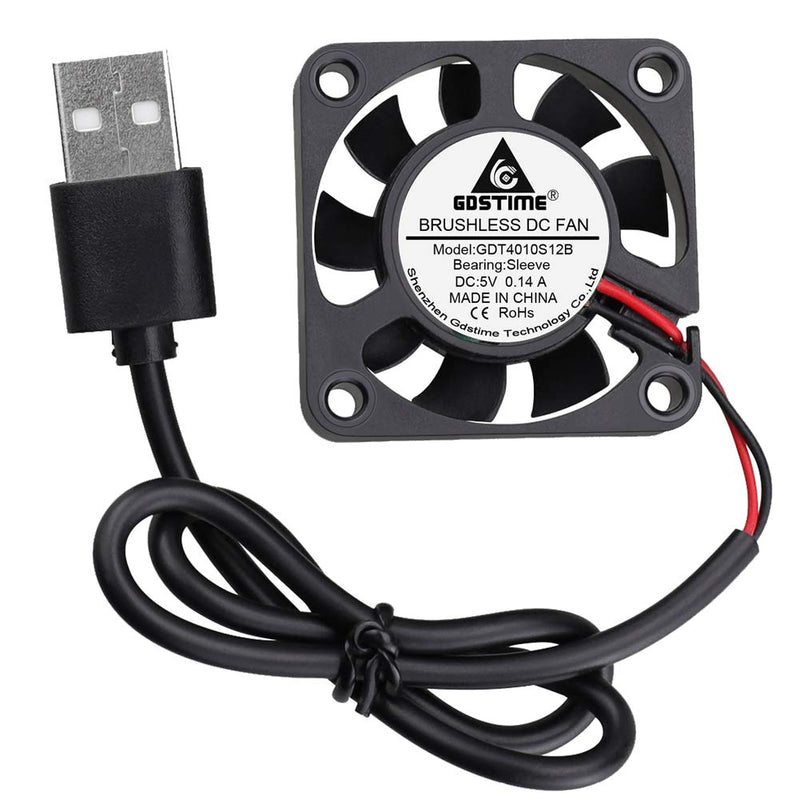 GDSTME 40mm USB Fan for VR Gear, Aquarium, Roku, Router, Raspberry Pi, Cosplay, Helmet Cooling Ventilation 40x40x10mm