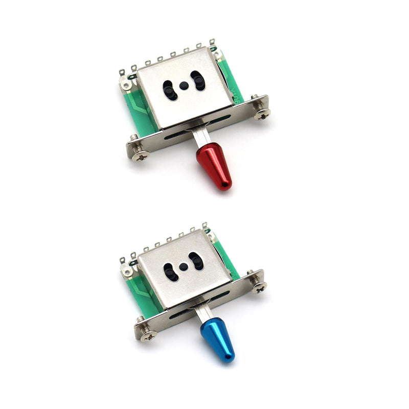 2pcs Guitar 5 Way Pickup Metal Switch Tip Toggle Switch Cap Switch Knob for Strat Tele(Blue+Red) Blue+Red