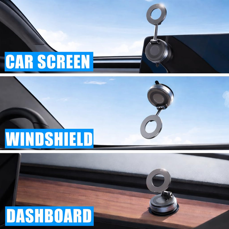 Ryvlan Carmount Vacuum Magnetic Phone Mount for Car– Magsafe Suction iPhone Stand, Content Creator Phone Holder & Car Mount, iPhone Holder for Dashboard & Windshield, Suction Cup Samsung Stand Sleek Black