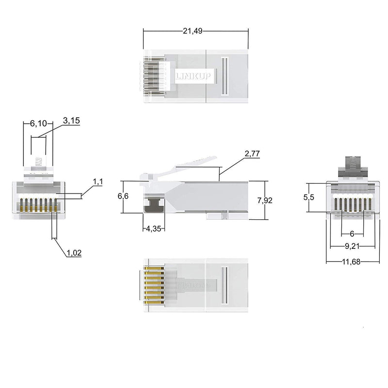 LINKUP Cat6 RJ45 Pass-Through Plugs | 105-Pack, Gold | shielded modular termination, tool-free, gold-plated, for solid and stranded Ethernet cable EZ Through Plugs - 105 pcs