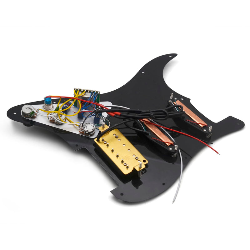 SAPHUE SSH-Coil Splitting Electric Guitar Pickguard Two Mini Humbucker + ONE Humbucker(9K/9K/15K)+Silence Switch Loaded Prewired Scratchplate (Black-Black) Black-Black