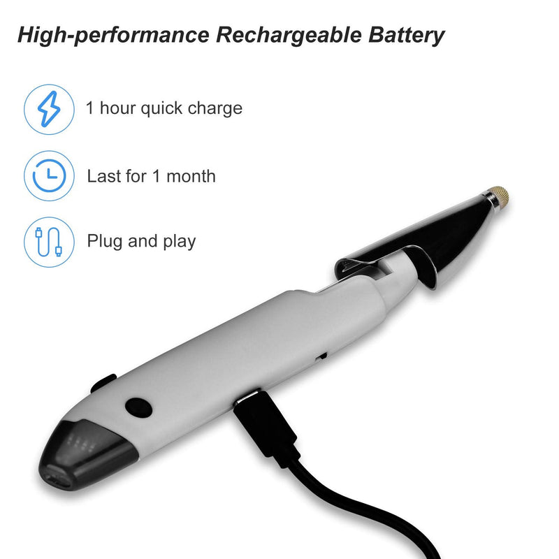 Rechargeable Pocket Pen Mouse, Lychee Left/Right-Handed Wireless Optical Ergonomic Mouse with Stylus Function RGB Backlit Type-C & Micro USB Adapter for PC Laptop Notebook Mac (Grey) Grey