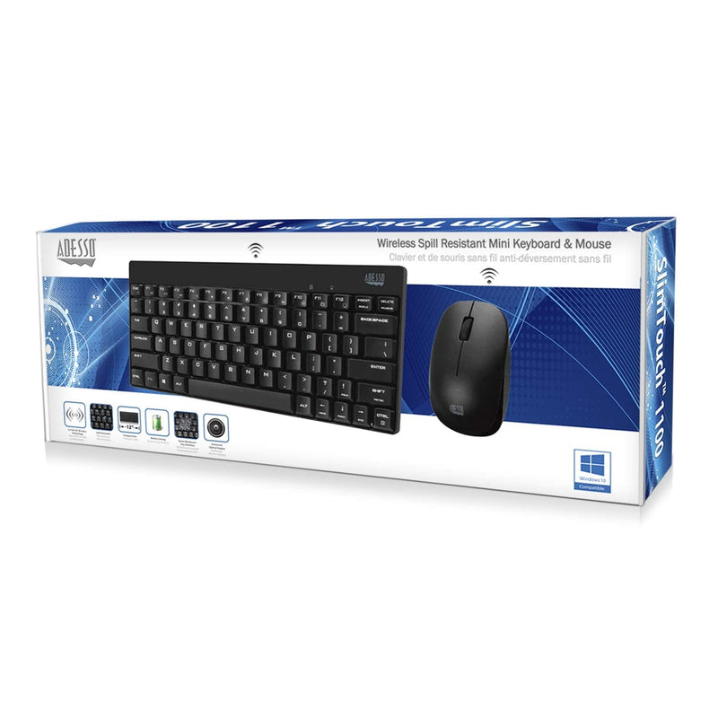 Adesso WKB-1100CB Natural Ergonomic Wireless Spill Resistant Mini Keyboard & Mouse Combo