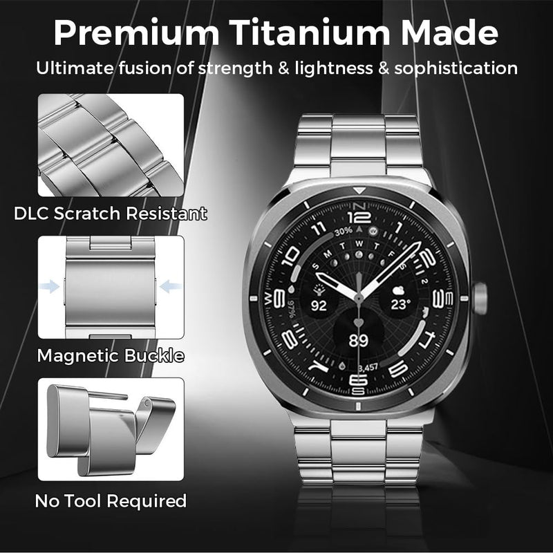 No Tool Titanium Magnetic Bands Compatible with Galaxy Watch Ultra 47mm (2026/2025/2024), No Gap Design Titanium Metal Strap Wristband Accessory for Galaxy Watch 7 Ultra 2 1 47mm silver