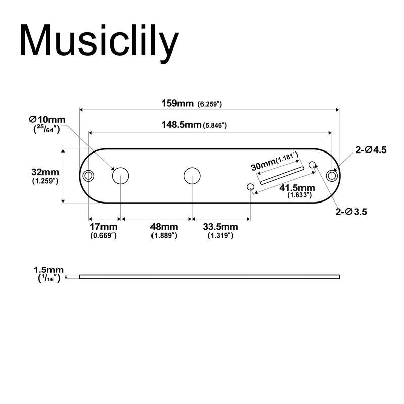Musiclily Pro 32mm Steel Tele Control Plate with Narrow Pots Hole Spacing and Angled Switch Slot for Telecaster Electric Guitar, Black