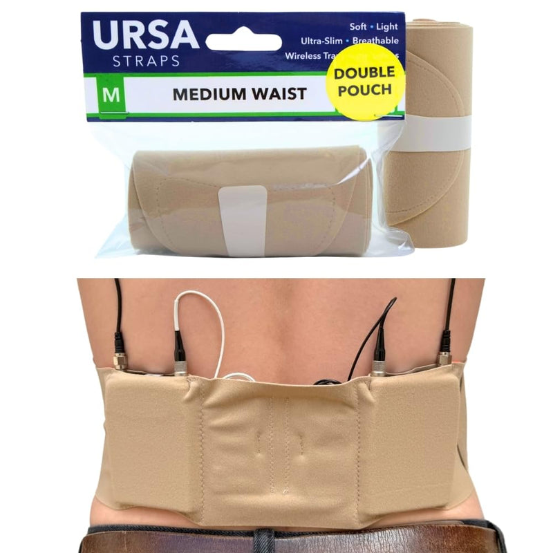 URSA Double Pouch Waist Strap - Ultra Slim, Breathable & Stretchy Microphone Transmitter Straps. Compatible with Most Transmitter/Receivers (Beige, Medium Waist) Beige