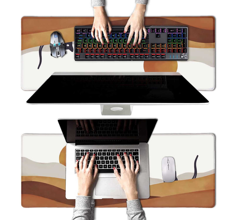 Large Gaming Mouse Pad, Desk Pad, Keyboard Mouse Mat Non-Slip Mousepad Rubber Base and Stitched Edges for Laptop Computer Office Desk Accessories, 31.5 X 11.8 Inch, Sunrise Mountain Black Cat