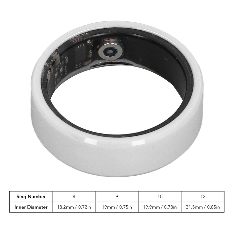 Health Tracker Smart Ring, White Ceramic IP68 Waterproof Pedometer Sleep Monitoring Rechargeable Ring with 7 Days Battery Life for Android iOS Users No. 9