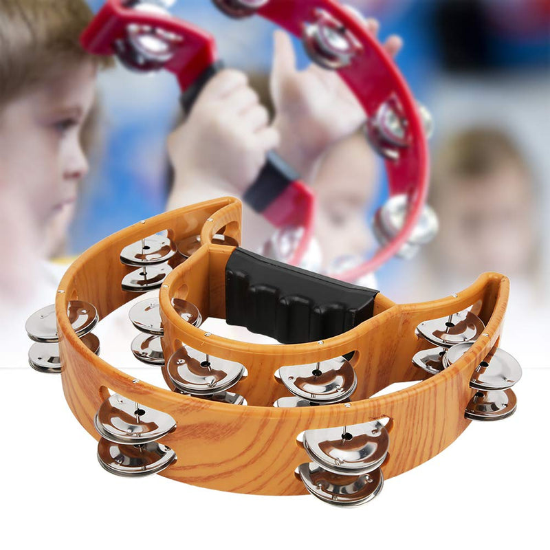 Metal Tambourine Half Moon Musical Instruments, Double Row Metal Jingles Hand Held Instruments Percussion with Ergonomic Handle Grip Tambourines for Adults