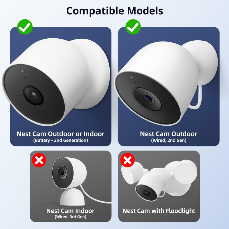 Magnetic Wall Mount Compatible with Google Nest Cam Outdoor (Wired, 2nd Gen) and Outdoor or Indoor, Battery, 4 Installation Methods, Nest Camera Replacement Angled Mount, Nest Cam Desk Stand
