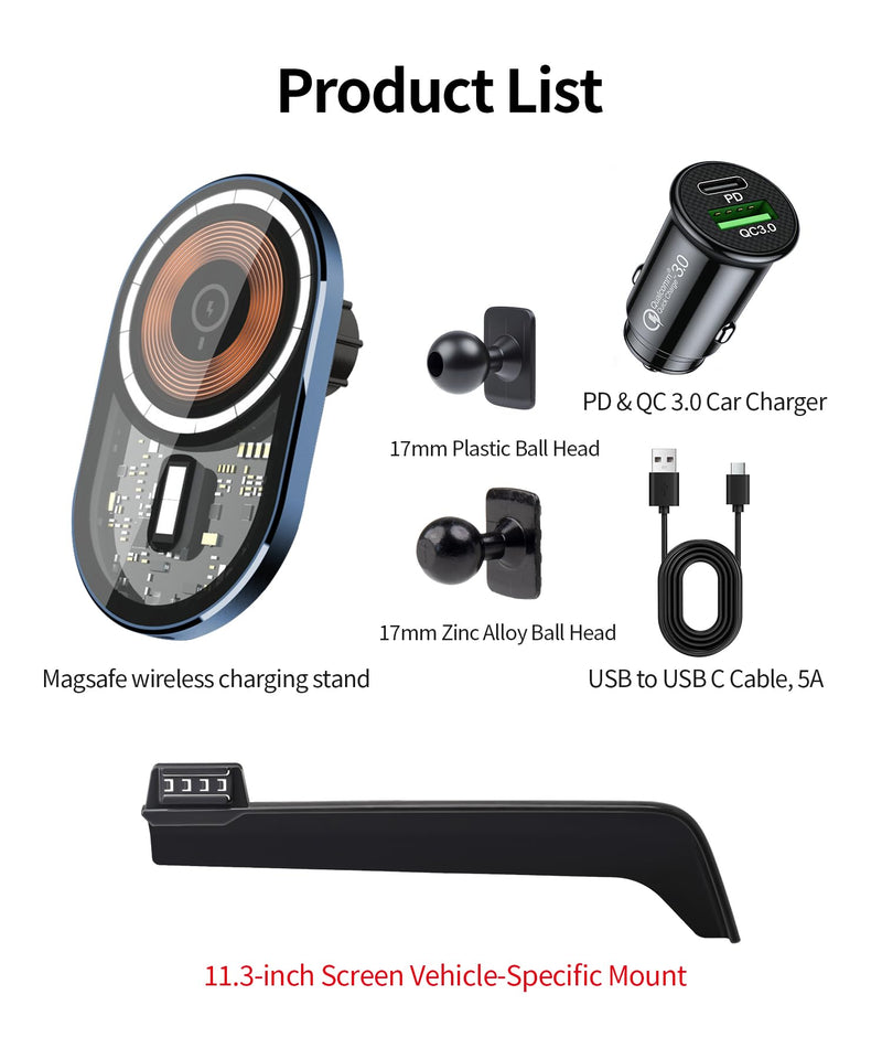 15W Wireless Charger Car Phone Holder for Chevrolet Equinox 2025-2026 | 11.3"Screen Magsafe Accessories Fast Charging Magnetic Cell Phone Holder Clip Compatible with iPhone Android, 3D Fit Bracket 11.3-inch for 2025 2026 Equinox