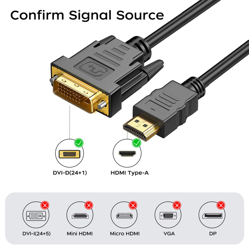 HDMI A to DVI Adapter Cable 6ft, 2 Pack Bi-Directional 1080 DVI-D to HDMI Cable Male to Male, High-Speed Gold-Plated HDMI to DVI for Raspberry Pi, Roku, X-Box One, PS3/4/5, Graphics Card