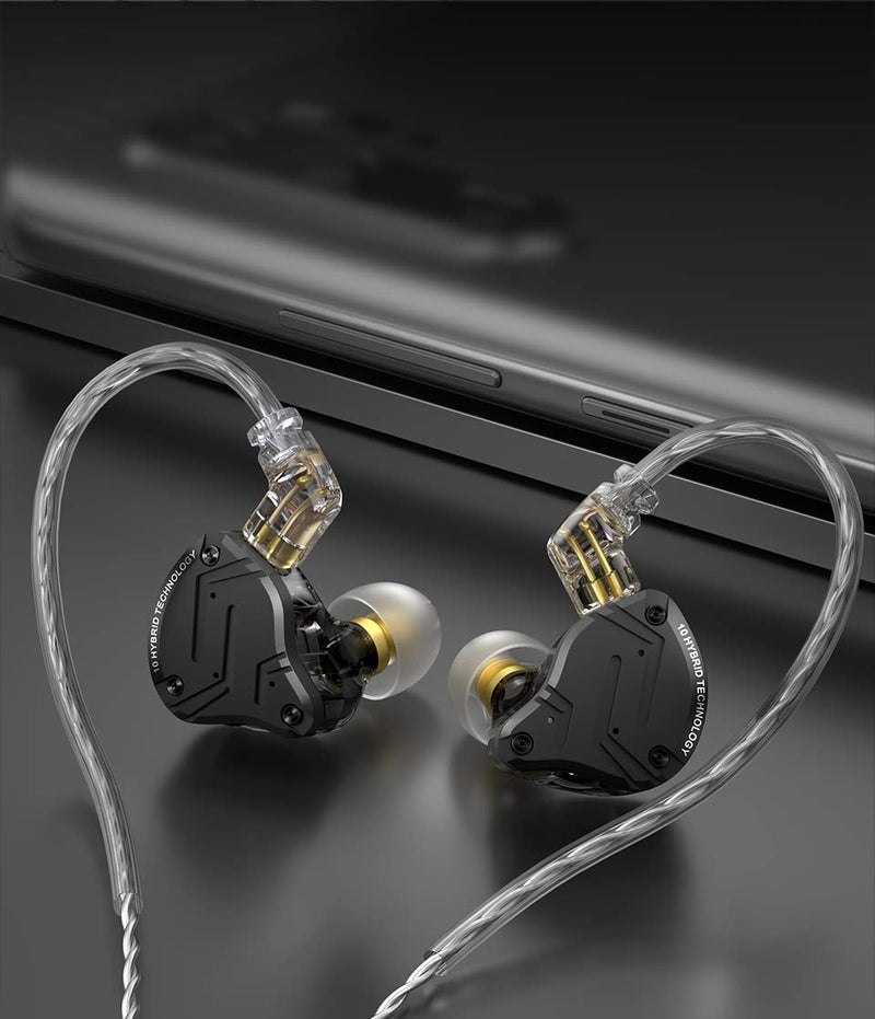 KZ ZS10 PRO X in-Ear Monitor Earbuds, KZ ZS10ProX 5 Hybrid Drivers IEM Headphones Earphones, Audiphile’s in-Ear Headsets with Detachable 0.75 Pin Cord (Black, Without mic) Black