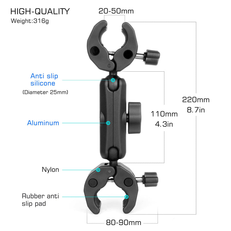 [AUSTRALIA] - GEPULY Umbrella Clamp for Chair 5.5lb Load, 20-50mm Double Super Camera Mount, Aluminum Magic Arm Dual Ball Head Heavy Duty for Handlebar/Tripod/Stroller Wheelchair/Desk/Pole/Cross Bar/Motorcycle 2 Clamps 