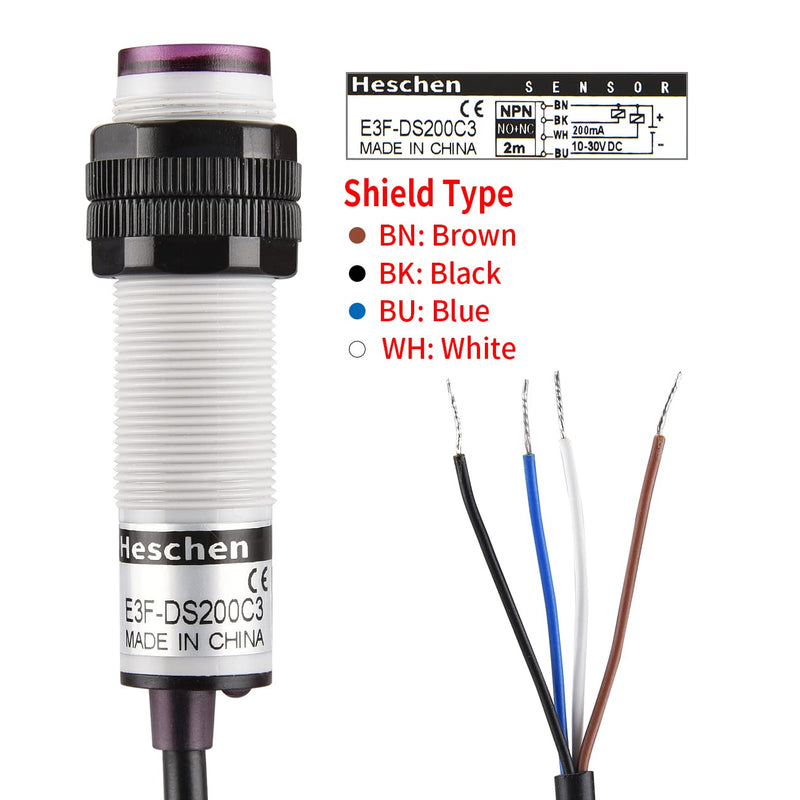 M18 Column Infrared Photoelectric Proximity Switch, Diffuse Reflection Type, E3F-DS200C3, Detection Distance 10-200CM, 10-30VDC 200mA, NPN NO+NC, 4 Wire