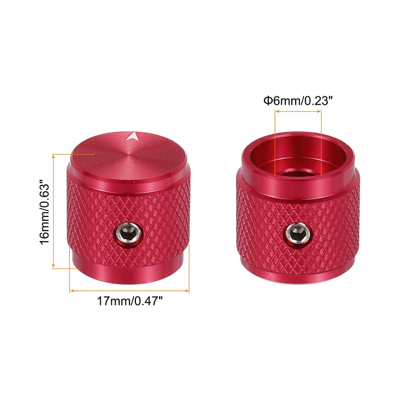 MECCANIXITY 6 Pcs Aluminium Potentiometer Knobs, 1/4" (6mm) Universal Volume Tone Control Knobs with Arrow Indicator for Guitar, 5/8" Red 17mmx16mm