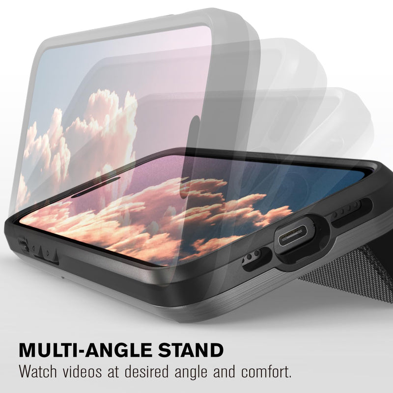 VENA vCommute Wallet Case Compatible with Apple iPhone 15 Pro (6.1"), (Military Grade Drop Protection) Flip Leather Cover Card Slot Holder with Kickstand - Space Gray/Slate Black Space Gray / Slate Black