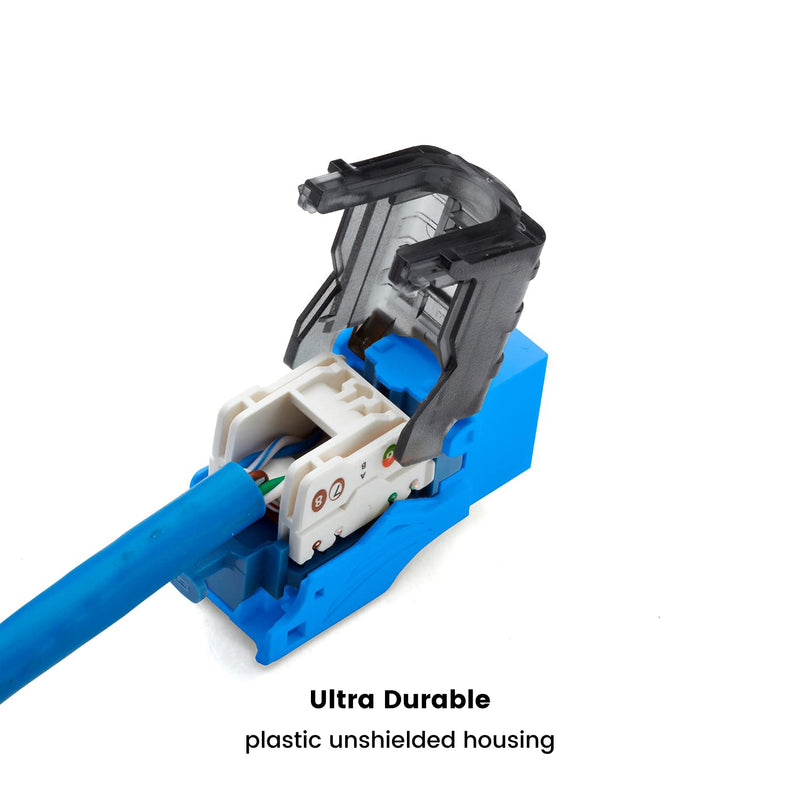 TRUE CABLE Cat6 Toolless Keystone Jack, Unshielded (UTP), PoE++ (4PPoE) 100W, UL Listed, ETL Verified, ANSI/TIA Certified, Modular RJ45 Female, Blue, 12 Pack 12pc