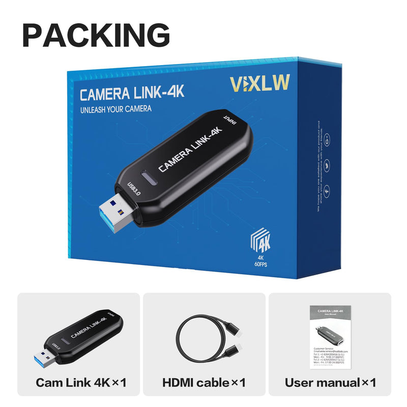VIXLW Cam Link 4K – External Capture Card for DSLR Camcorder ActionCam as Webcam, HDMI to USB 3.0, Meet/Stream/Record in 4K60/1080p120, Easy Connect for OBS/Zoom, Windows/Mac black