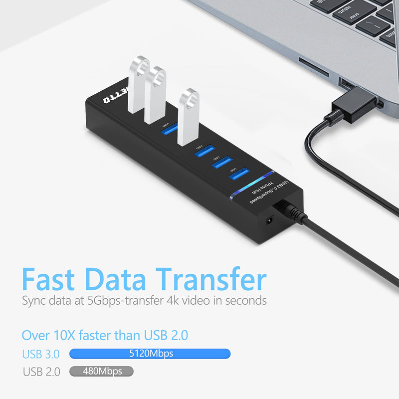 7-Port USB 3.0 Hub, IVETTO Data USB Hub with 38inch Long Cable for Laptop, PC, MacBook, Mac Pro, Mac Mini, iMac, Surface Pro and More