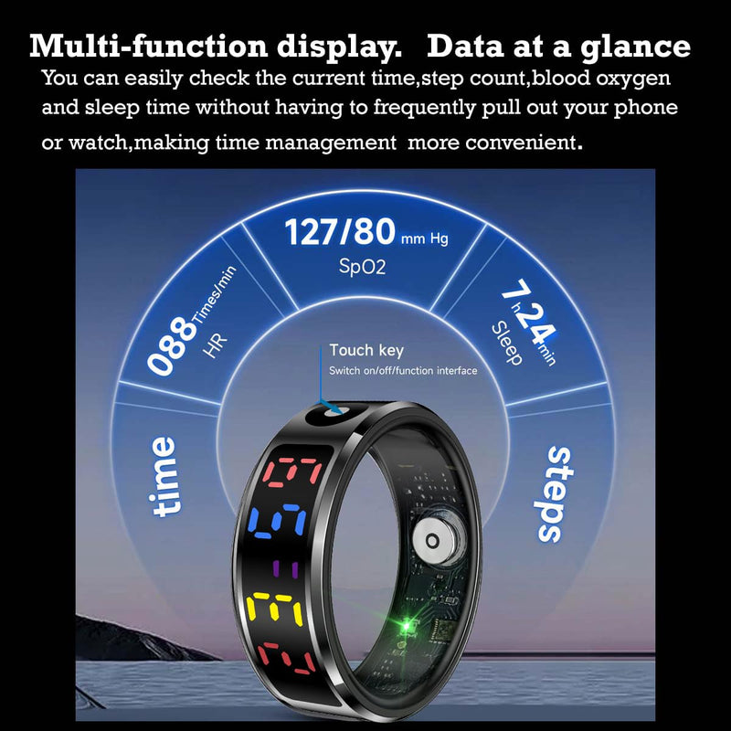 Smart Ring with Color Screen|Track Heart Rate, Sleep, Blood Oxygen,Steps |Power|Display| Short-Form Video/Remote Control Camera (Silver, 8(17.7mm)（0.70inch) Silver 8(17.7mm)（0.70inch)