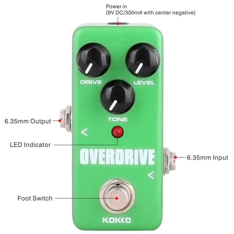 Guitar Mini Effects Pedal Over Drive - Warm and Natural Tube Overdrive Effect Sound Processor Portable Accessory for Guitar and Bass, Exclude Power Adapter Green - FOD3