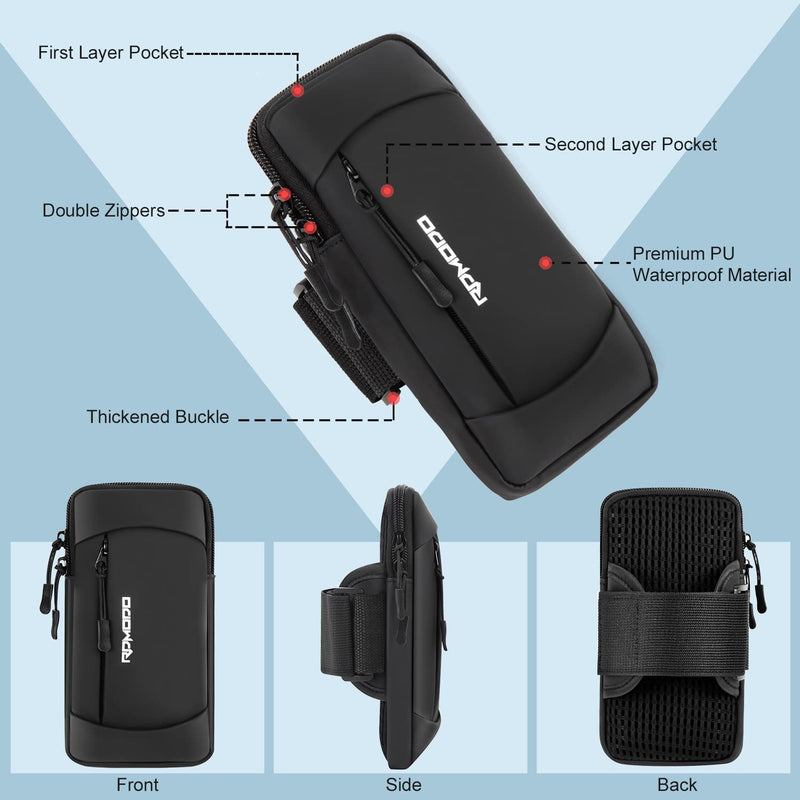 Phone Holder for Running, Large Capacity Arm Band for Phone for Running Walking, Lightweight Armband Cell Phone Holder for iPhone 12 13 14 15 Samsung Galaxy S23 S22 Ultra Under 7.5 Inch (Black) 01-Black