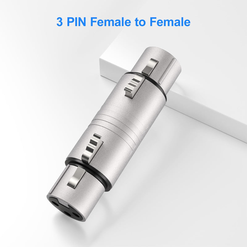4 Pack (2 Pair) Professional XLR Adapter, XLR Male to Male & XLR Female to Female 3 Pin Connector for Microphone, Mixer, Silver Male to Male & Female to Female 2 Pair