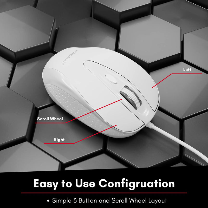 Macally USB Wired Mouse with 3 Button, Scroll Wheel, & 5 Foot Long Cord, USB Mouse for Laptop and Desktop, Computer Mouse Compatible with Apple Macbook Pro / Air, iMac, Mac Mini, & Windows PC (TURBO)