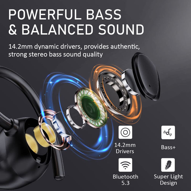 Wireless Earbud, Bluetooth 5.1 Headphones Sport Wireless Bluetooth Earphones in Ear Noise Cancelling Earbud with Mic Deep Bass, Earhooks Ear Buds IP7 Waterproof 48H Headset for Running Gym[2021 New] | IP7 Waterproof Wireless Earphones Ear Hooks, ENC No...