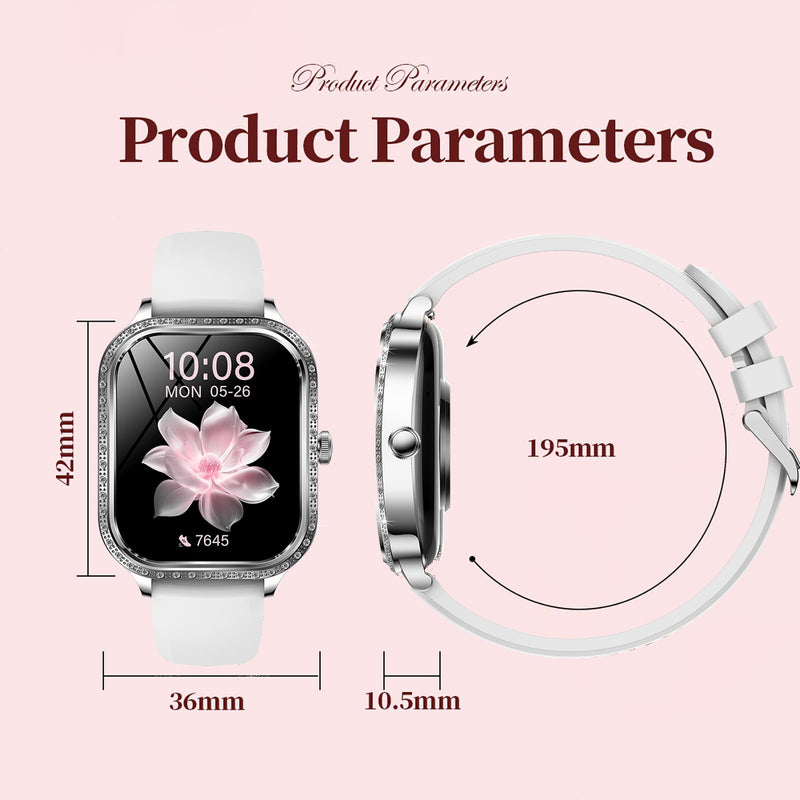 Diamonds Smart Watches for Women, Answer/Make Call Fitness Tracker for Android iOS Phones with AI Voice Control Heart Rate Sleep Monitor Pedometer Grey