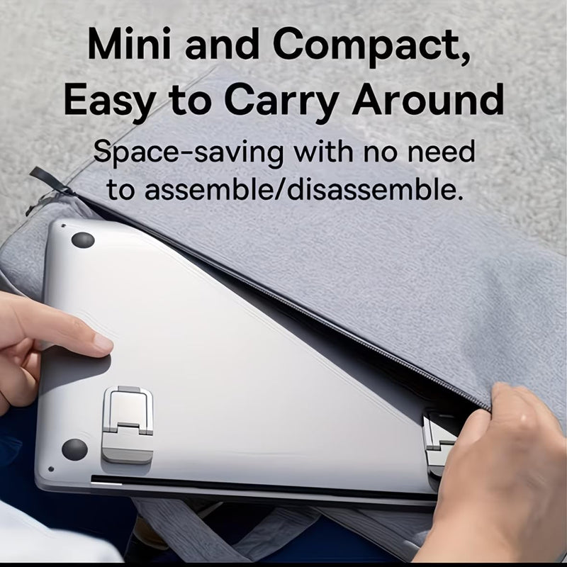 Portable Laptop Feet (2-Pair Pack) — Mini Risers, Self-Adhesive Foldable Design, Ergonomic Cooling Stand; Compatible with All Laptop Models — Silver.