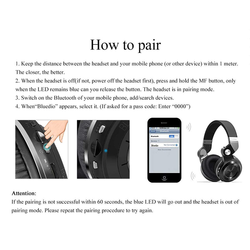 Bluedio Bluetooth Headphones Over Ear, Lightweight Rotary Folding Wireless Headphones with Micro 40 H Music Time Headset with SD Card Slot/FM Radio and Storage Bag (Black T2+) Black T2+