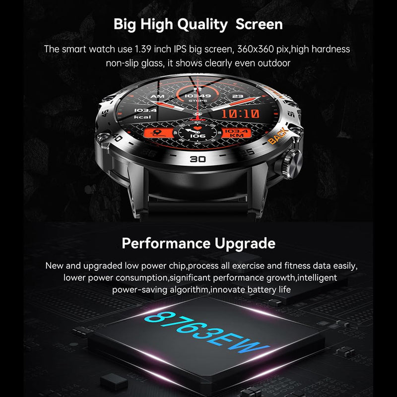 K52 Smart Watch with BT Call for Android/iOS 1.39'' Large IPS Screen Smartwatch Heart Rate Sleep Step Monitor Sport Watches O