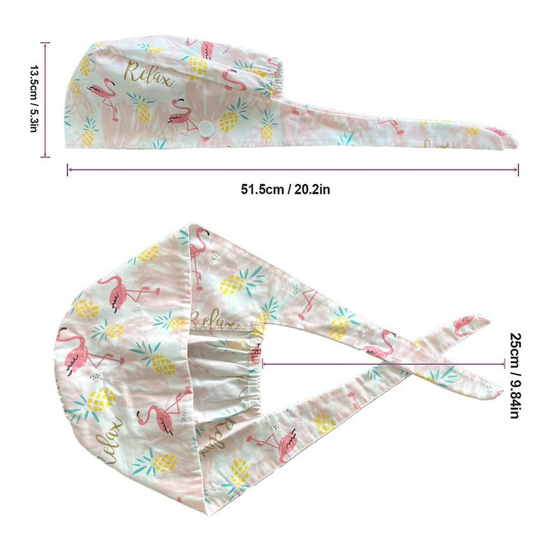 [AUSTRALIA] - Siribelle Surgical Caps, Women's Men's Cotton Surgical Hat, Adjustable Chef's Hat, Long Hair, Dentist Chef Unit size Pink Flamingos 