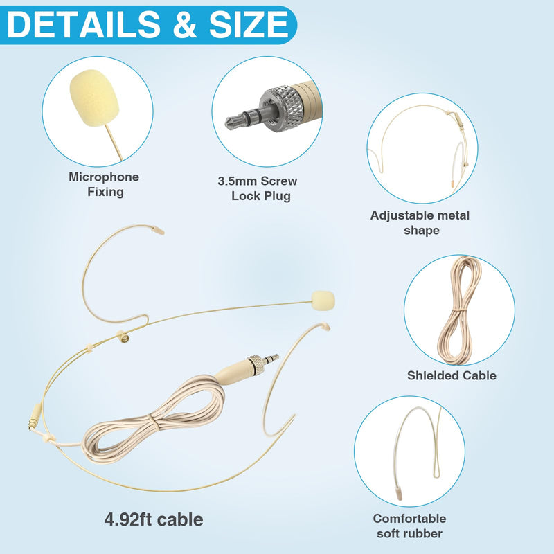 2 Pack Headset Microphone Double Over Ear Earset Hanging Condenser Hands-Free Omnidirectional Mic for Sennheiser 1.5m Cable and Windscreen,3.5mm Female Screw Plug