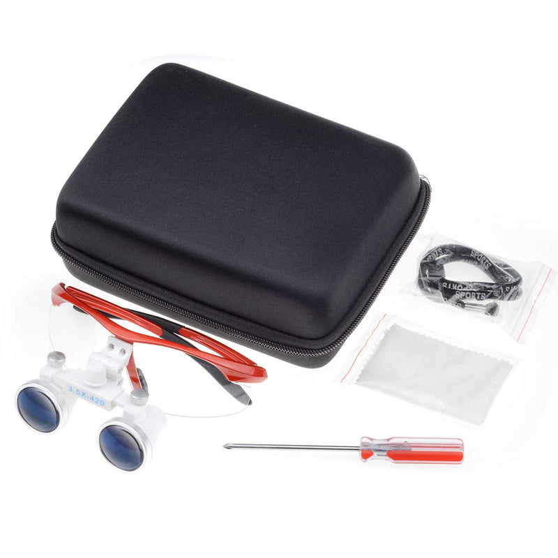 Orilao Surgical Binocular, Anti-Fog Magnifying Glass, 3.5 x 420 mm Working Distance, Optical Glass, Red