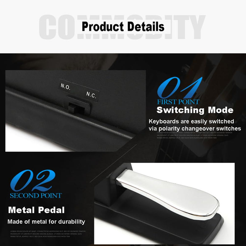 Piano Sustain Pedal，Digital Piano and Keyboard Sustain Pedal with Polarity Switch Compatible for Most Digital Pianos, Yamaha, Casio and MIDI Keyboards(Black) Small