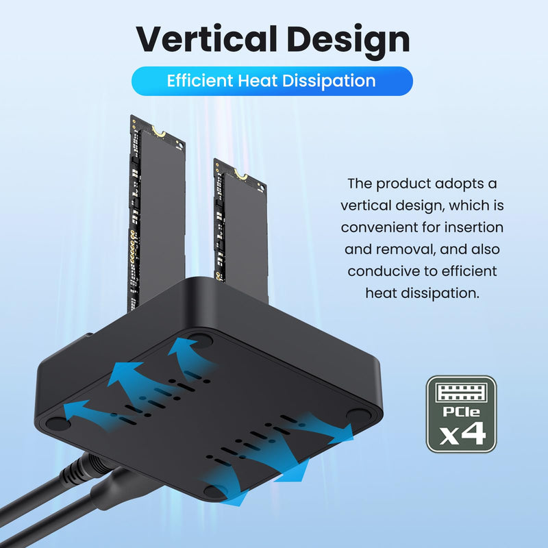 Cloner Dual-Bay NVME M.2 M-Key to USB-C Type-C One-Click Offline Clone Backup Enclosure 20Gbps Hyper Vertical Duplicator Dual SSD with Offline Cloner