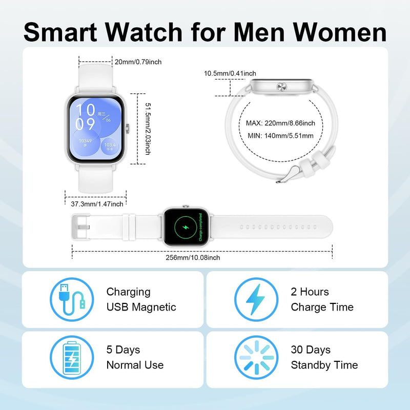 Smart Watch for Women Men, 1.83'' HD Touchscreen Smartwatch with Bluetooth Call/Make Calls, Fitness Tracker with 150+ Sports Modes/Activity/Sleep Monitor for iOS/Android (White) White(3bands)