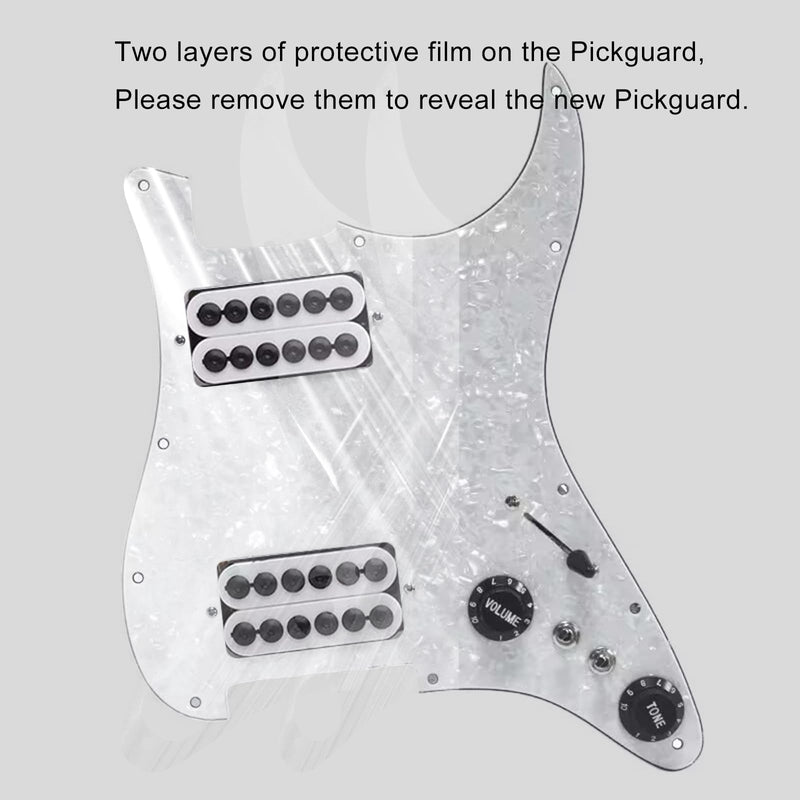 MAXCHEER 11-Hole 3-Ply HH Prewired Loaded Pickguard,Two Humbucker Coil Spliting Pickguard HH Guitar Pickguard Electric Guitar Pickguard Two Humbucker Loaded Prewired Scratchplate (Pearl White, HH) Pearl White