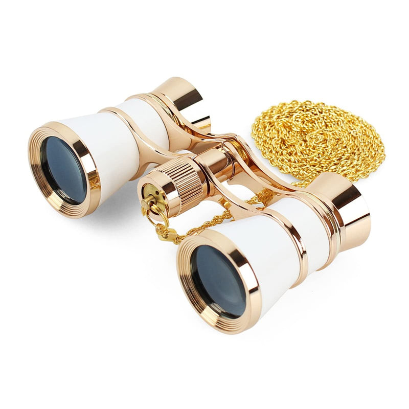 [AUSTRALIA] - Aroncent Opera Glasses Binoculars 3X25 Theater Opera Glasses Mini Binocular Compact Opera Glasses with Chain for Adults Kids Women Vintage Opera Glasses Binoculars for Theater Musical Concert C-White with Chian 