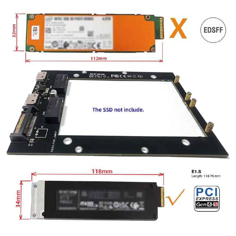 cablecc Dual SFF-8612 Oculink PCI-e 4X Host to Dual Ruler 1U GEN-Z EDSFF 9.5mm 15mm 25mm Short SSD E1.S PCI-E with Heat Sink PM9A3 PM9D3 P5801X Carrier Adapter Dual EDSFF-1C with Heat Sink