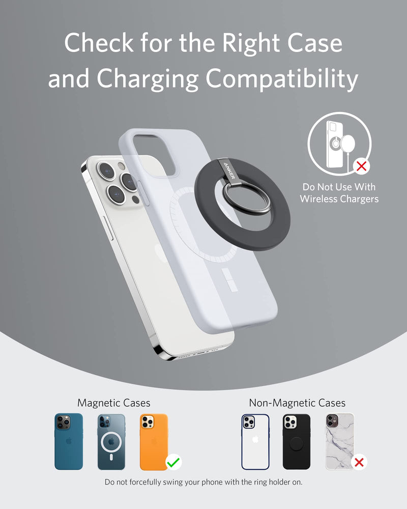 Anker Magnetic Phone Grip (MagGo), 610 Phone Ring Holder, Adjustable Kickstand, Only for iPhone 14/14 Pro/14 Pro Max/14 Plus/13/13 Pro/13 Mini/13 Pro Max/12/12 Pro/12 Mini/12 Pro Max Interstellar Gray