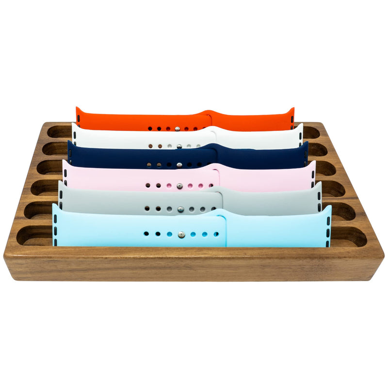 Wooden Watch Band Organizer and Wall Charging Stand Bundle - Works with All Apple Watch Bands (Walnut)