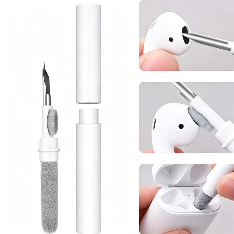3-in-1 Earbuds Cleaning Pen with Soft Brush – Multifunctional Cleaner Kit for Wireless Earphones, Headphones Charging Box, Computer Keyboard, Phone Ports and Electronics(White) White