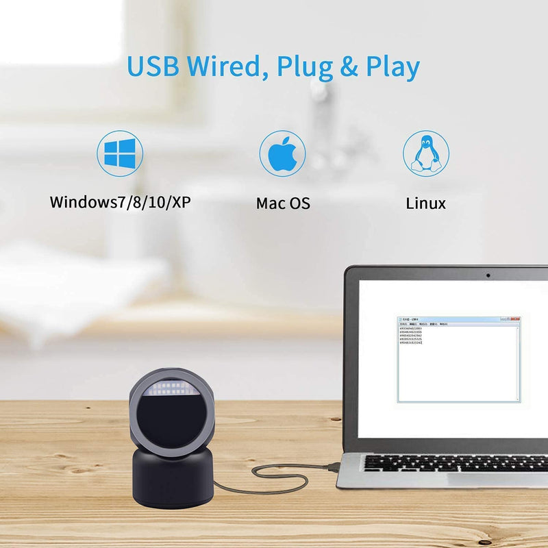 [AUSTRALIA] - Alacrity 2D 1D QR Desktop Barcode Scanner, Omnidirectional Hands Free USB Wired Barcode Reader, Capture Codes on Screen, 3300DW, Black 