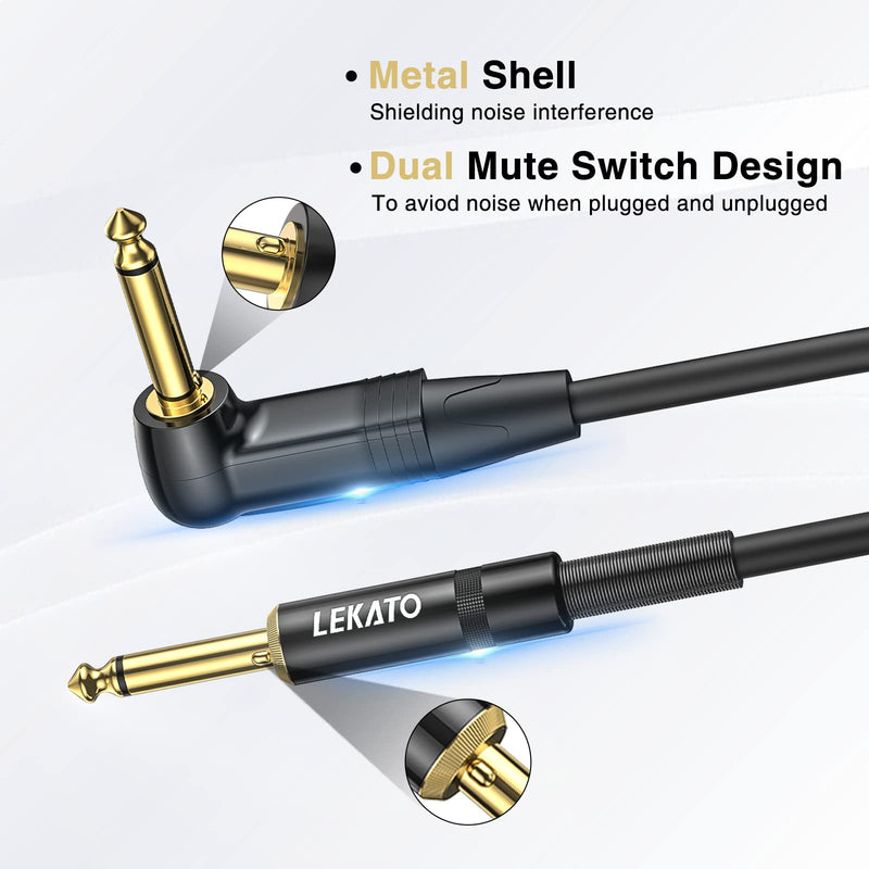 LEKATO Guitar Cable 10ft Exclusive Mute Plug, Electric Instrument Cable for Electric Guitar, Bass, Professional Electric Guitar AMP Cord with Dual Mute Plug Ends, 1/4" Right Angle to Straight Plug